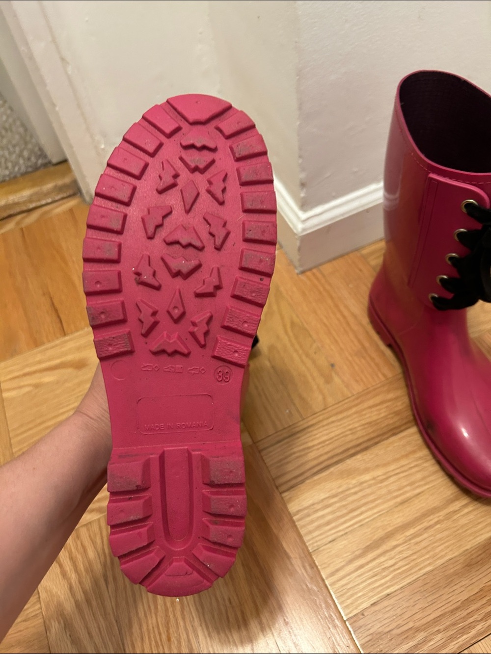 RED Valentino Hot Pink Lace-Up Rain Boots - Picture 11 of 16